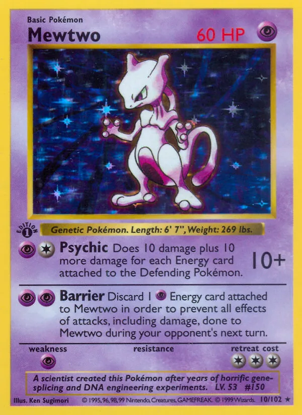 Mewtwo Pokémon card from Base Set